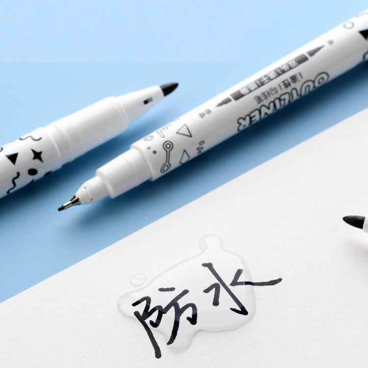 MARCO Dual Tip Permanent Markers Fineliner Drawing Pen Black 12 Pack