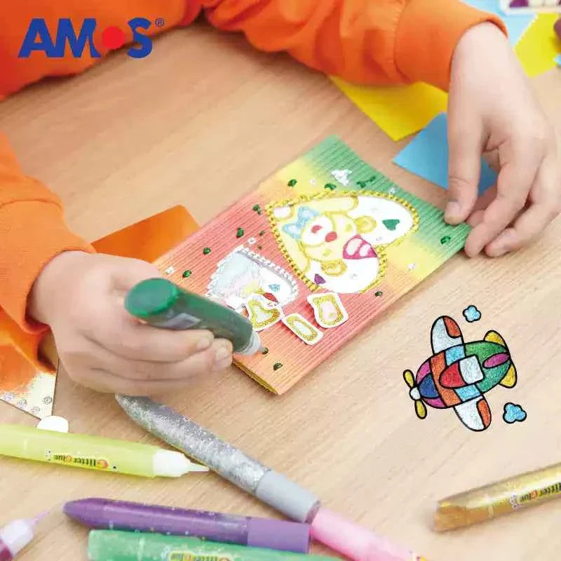 AMOS Classic Glitter Glue, 5/10 Colour Set