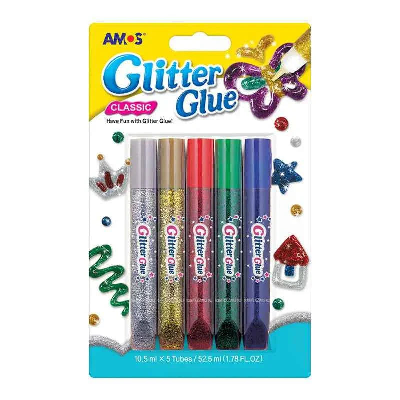 AMOS Classic Glitter Glue, 5/10 Colour Set
