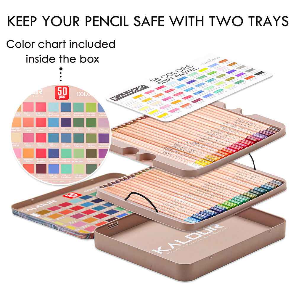 KALOUR 50 Soft Pastel Colored Art Drawing Pencils Set - TTpen