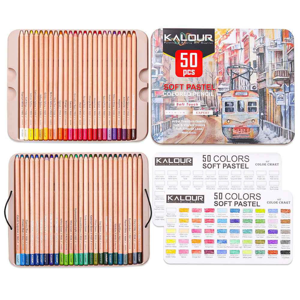 KALOUR 50 Soft Pastel Colored Art Drawing Pencils Set - TTpen