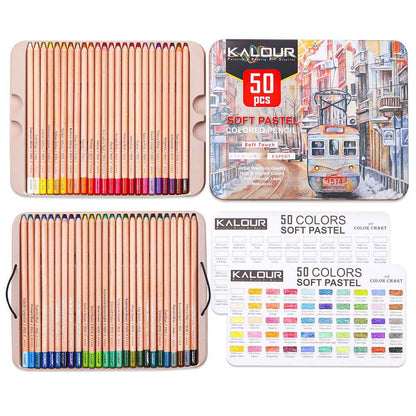 KALOUR 50 Soft Pastel Colored Art Drawing Pencils Set - TTpen