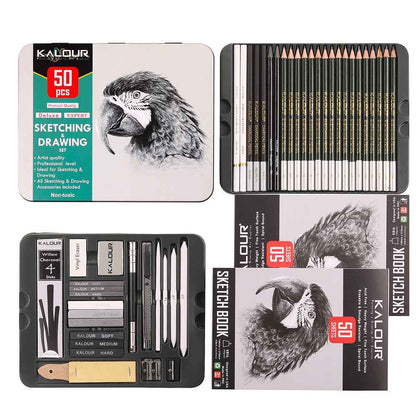 KALOUR 52 Pieces Art Drawing Sketching Pencil Kit with 2 Sketchbooks - TTpen