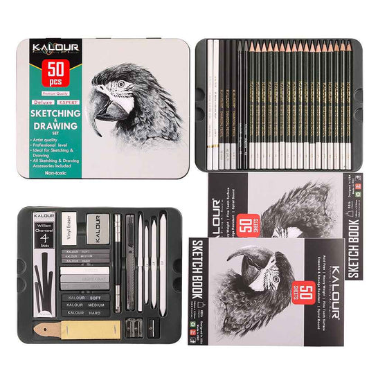 KALOUR 52 Pieces Art Drawing Sketching Pencil Kit with 2 Sketchbooks - TTpen