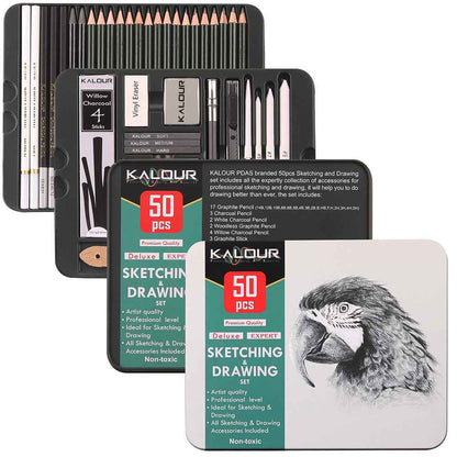 KALOUR 52 Pieces Art Drawing Sketching Pencil Kit with 2 Sketchbooks - TTpen