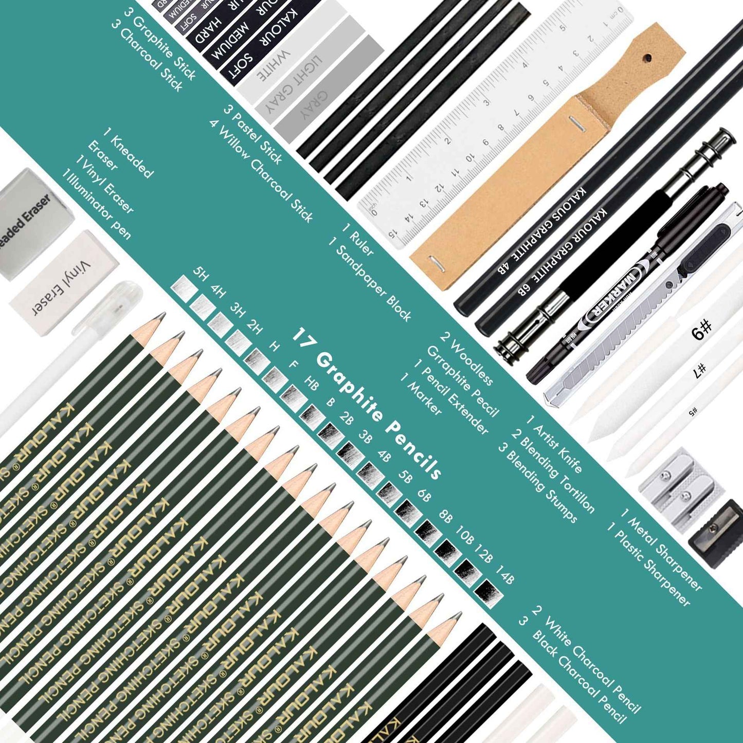 KALOUR 52 Pieces Art Drawing Sketching Pencil Kit with 2 Sketchbooks - TTpen