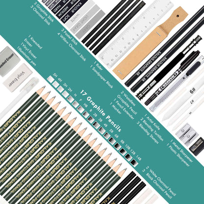 KALOUR 52 Pieces Art Drawing Sketching Pencil Kit with 2 Sketchbooks - TTpen