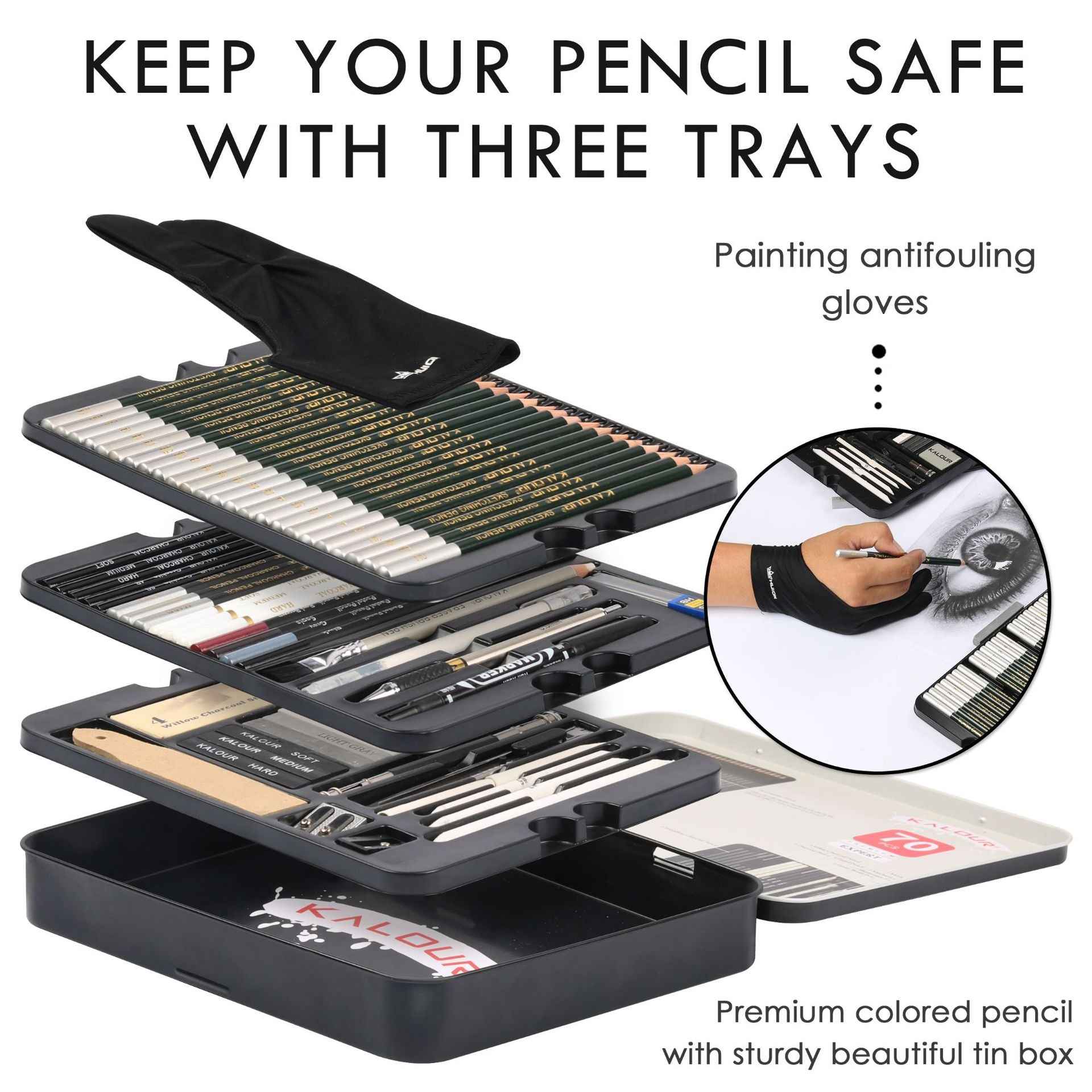 KALOUR 70 Pack Art Supplies Sketching Drawing Pencils Set Tin Box - TTpen