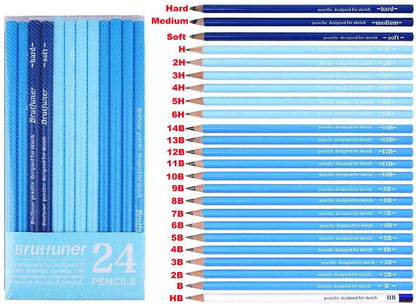 BRUTFUNER 24 Pieces Professional HB Sketching Pencil Set for Drawing Drafting - TTpen