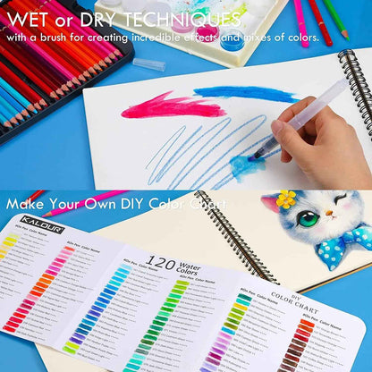 KALOUR 120 Premium Wet Dry Watercolor Pencils Set with 2 Brush - TTpen