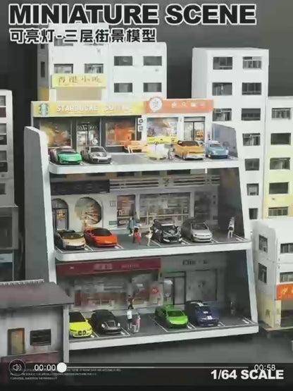 1/64 Scale Diecast Car Garage - 3-in-1 Mini Parking Storage and Photo Prop for Models