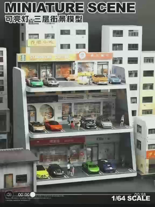 1/64 Scale Diecast Car Garage - 3-in-1 Mini Parking Storage and Photo Prop for Models