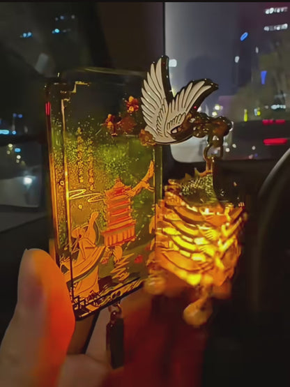 Crane Dance Magnet - Yellow Crane Tower Cherry Design